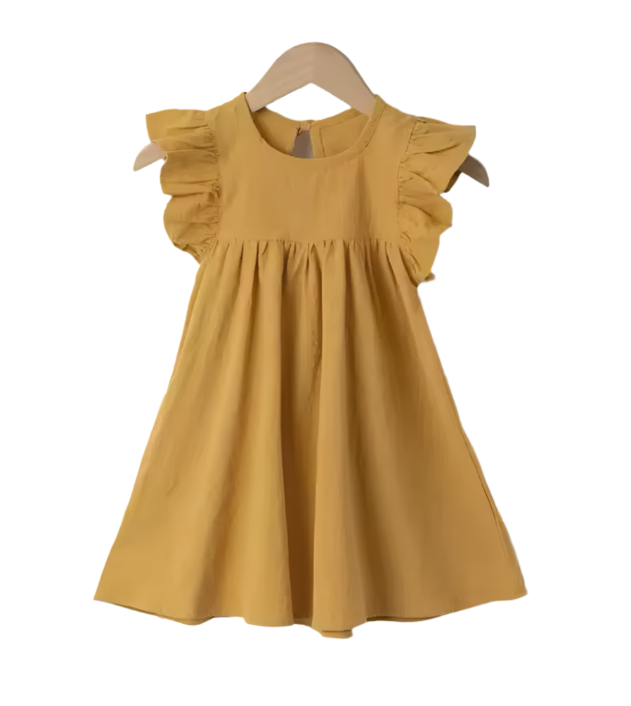 Golden Yellow Cotton Flutter Sleeve Dress, girl, kids, Back to School, party