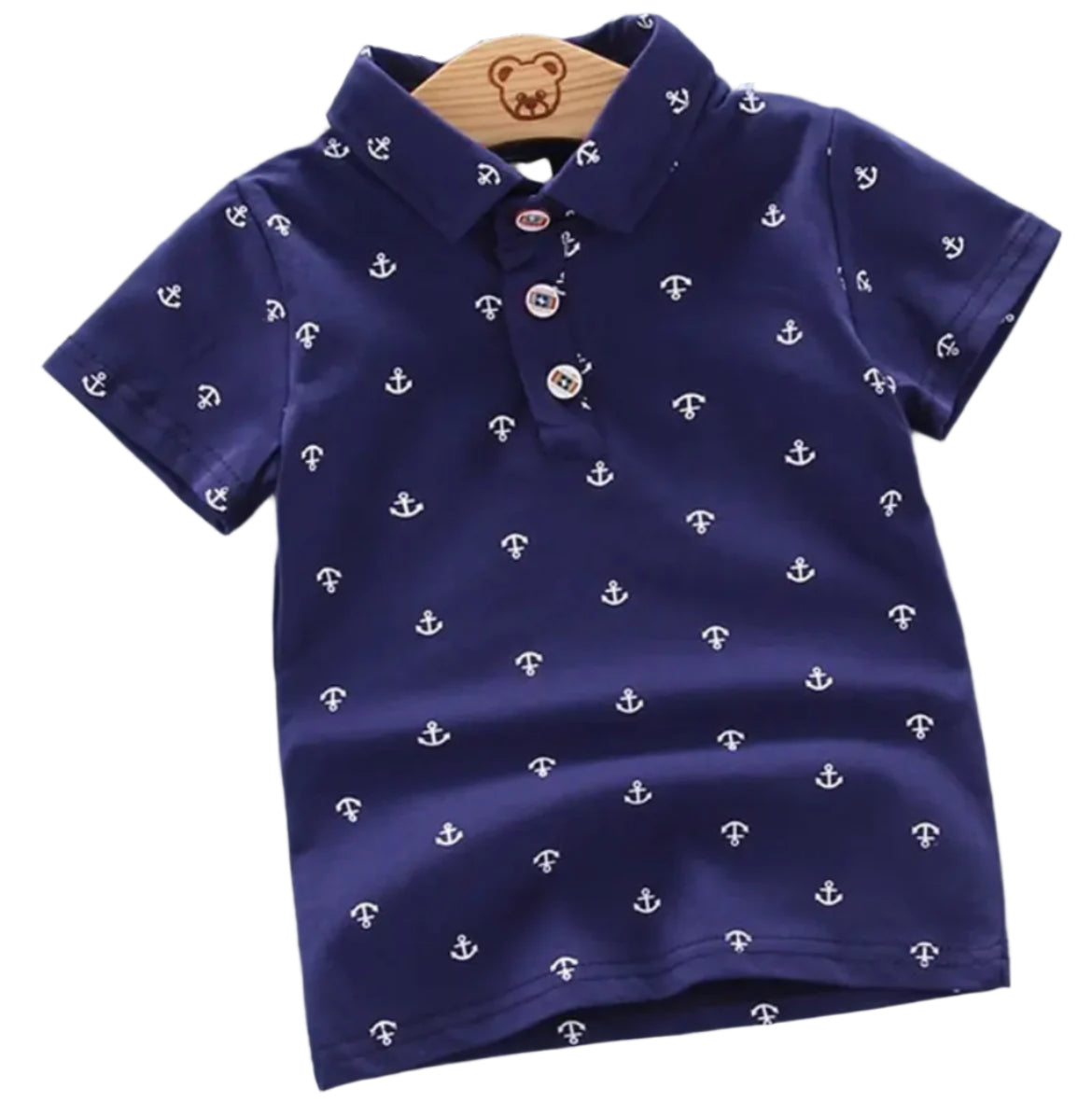 Navy Blue Boy's Polo Short Sleeve Anchor Shirt