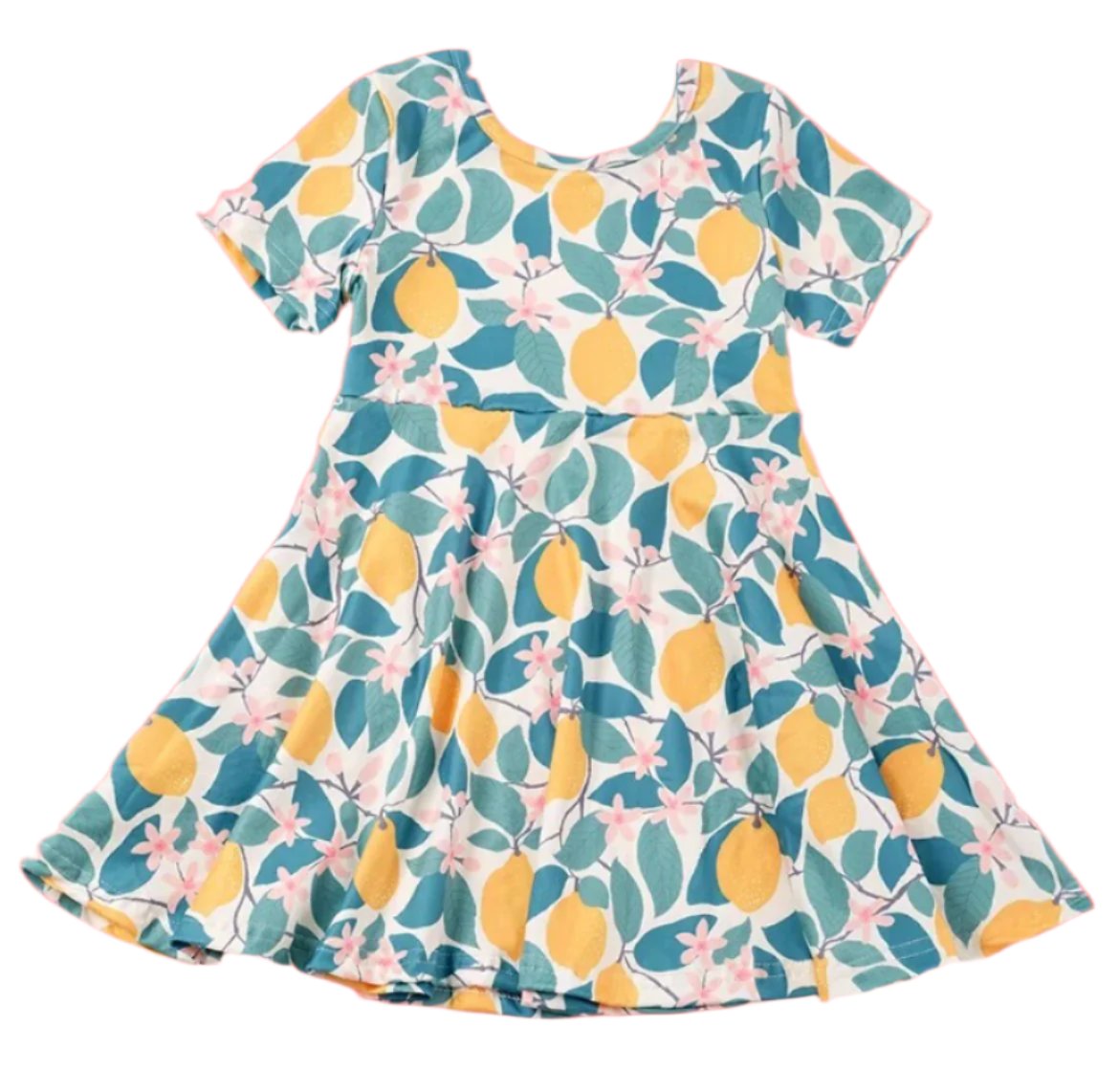 Lemon Squeeze Twirl Dress, girl, kids, Short Sleeve, Milk Silk