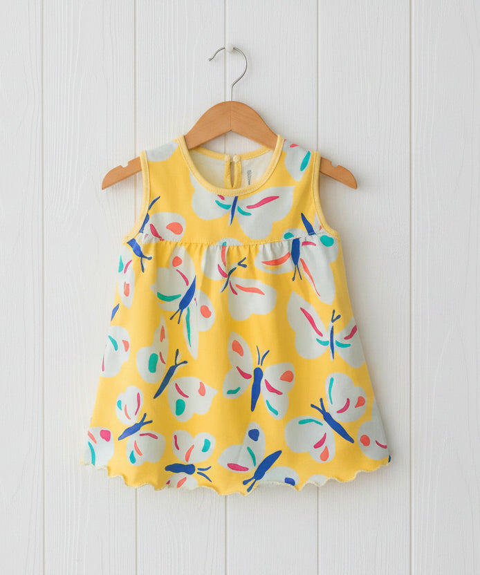 Yellow Butterfly Sleeveless Dress, girl, baby, toddler