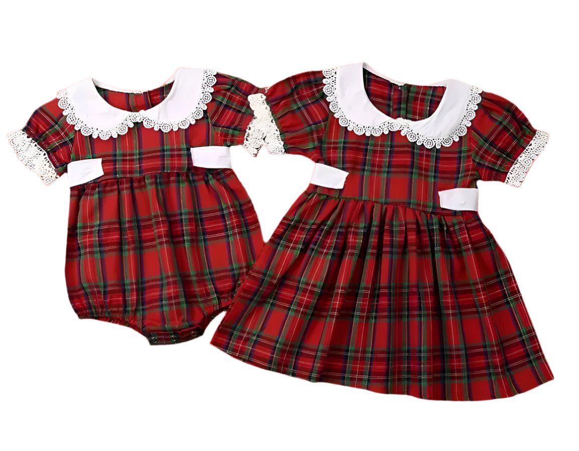 Red Tartan Plaid Collard Dress, Girl's, Toddler, kids, holiday