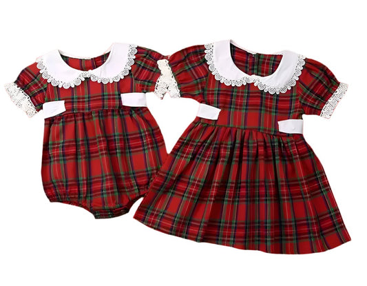 Red Tartan Plaid Collard Dress, Girl's, Toddler, kids, holiday