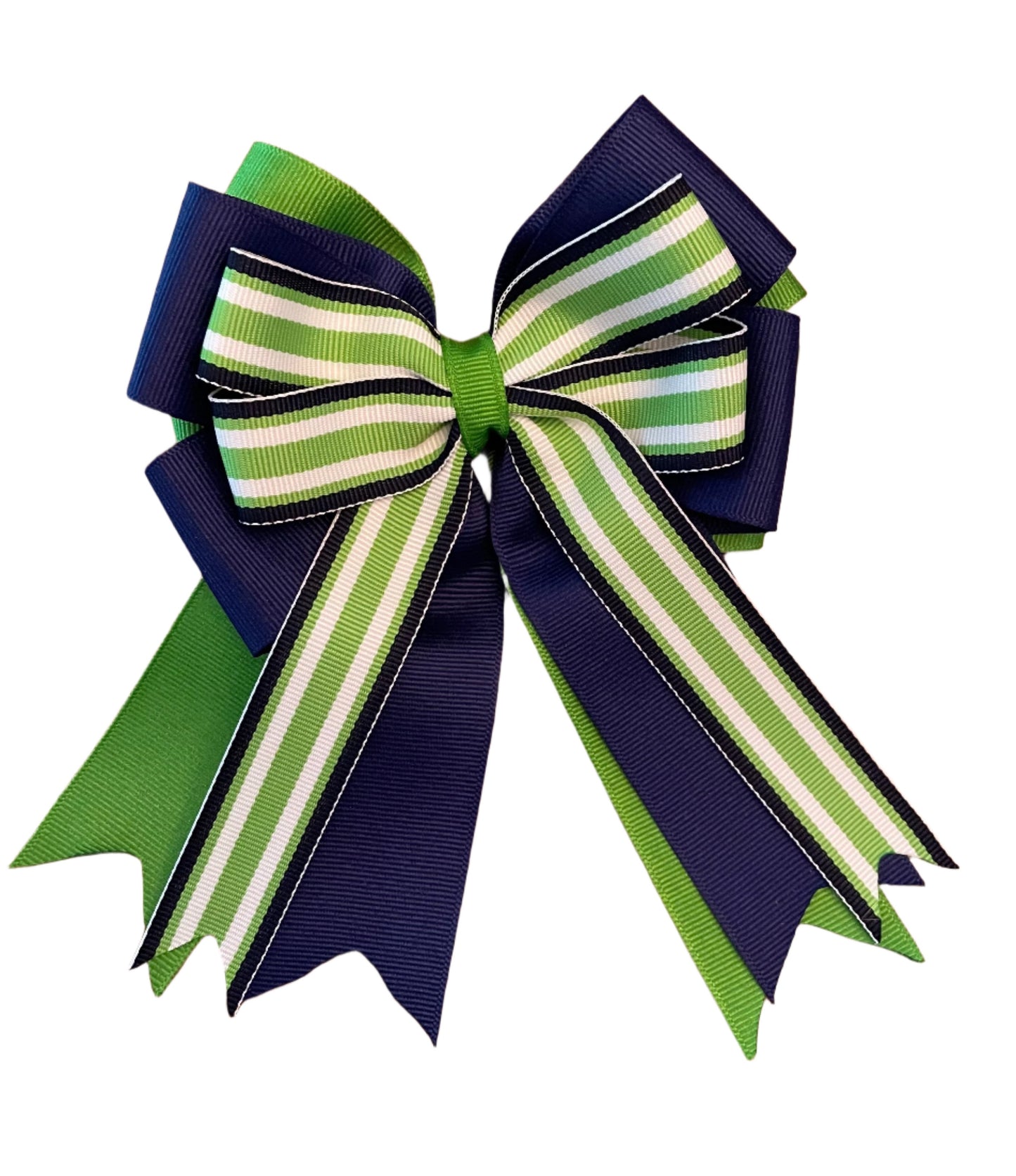 Equestrian Bow, Navy Blue, Green & White, Stripes, Horse