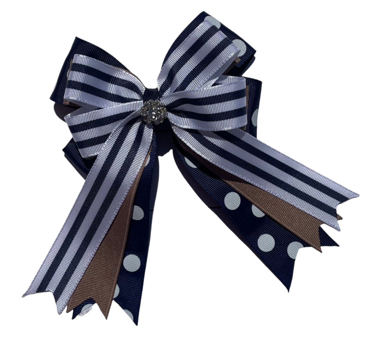 Equestrian Bow, Navy Blue, Khaki & White, Polka Dot, Stripes, Horse