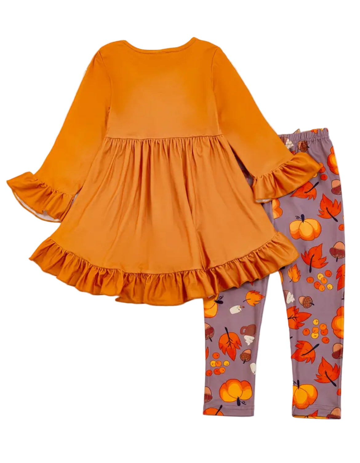 Orange Fall Foliage Ruffle Outfit, girl, set, leggings, top, kids