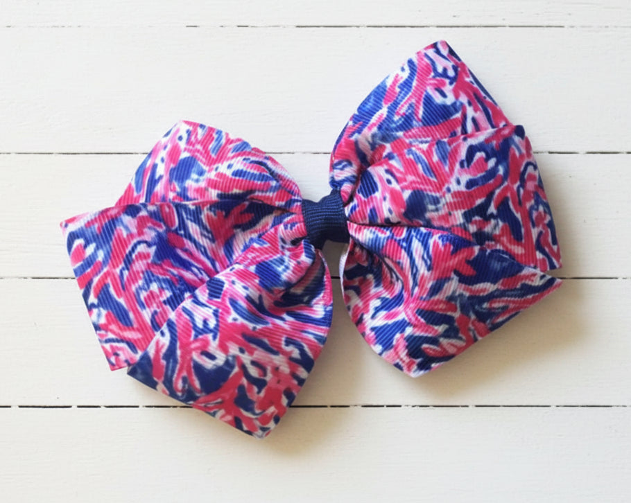 Patriotic Print Hair Bow, Sailboats, girl, clip