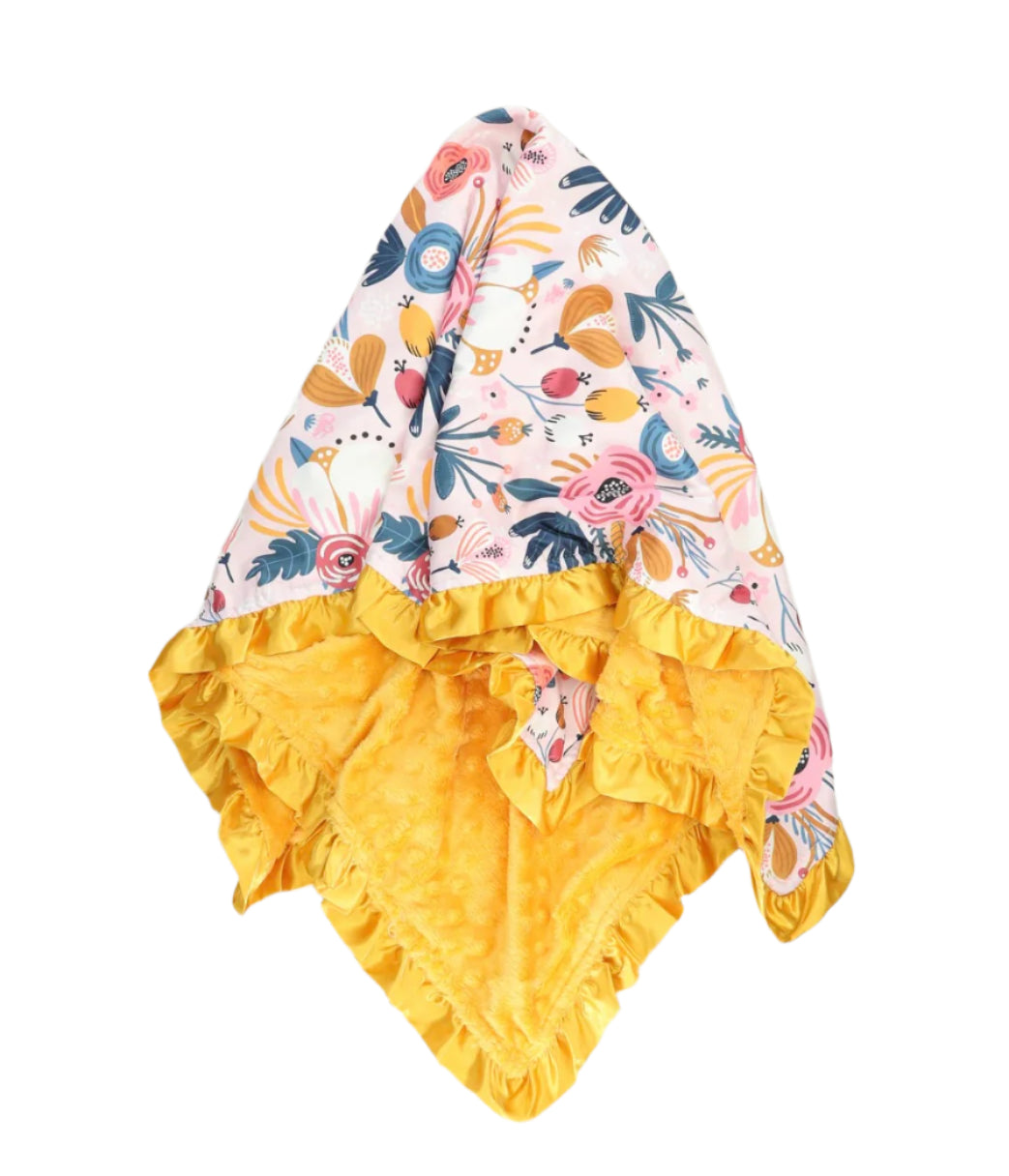 Yellow Floral Minky Dot Blanket