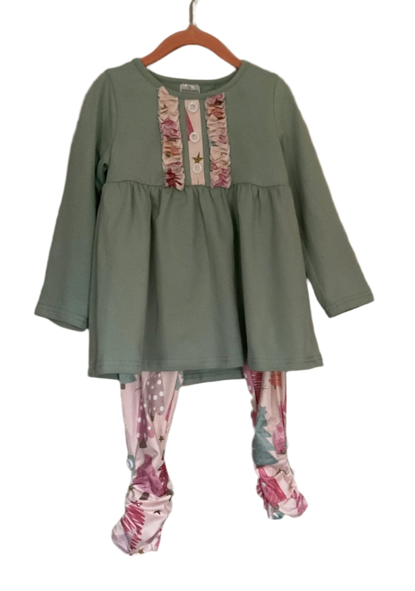 Pastel Christmas Trees Girl's Outfit, Set, kids