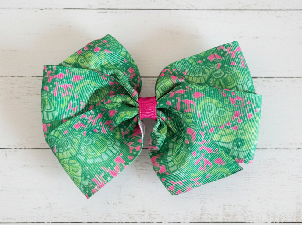 Sea Turtle Preppy Hair Bow, girl, clip, Desert Tort