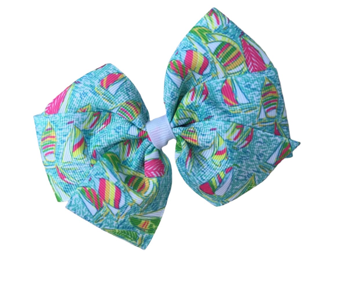 Beach Bae Preppy Hair Bow, Sailboats, girl, clip