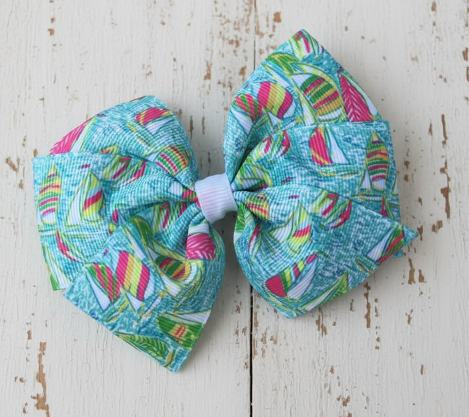 Beach Bae Preppy Hair Bow, Sailboats, girl, clip
