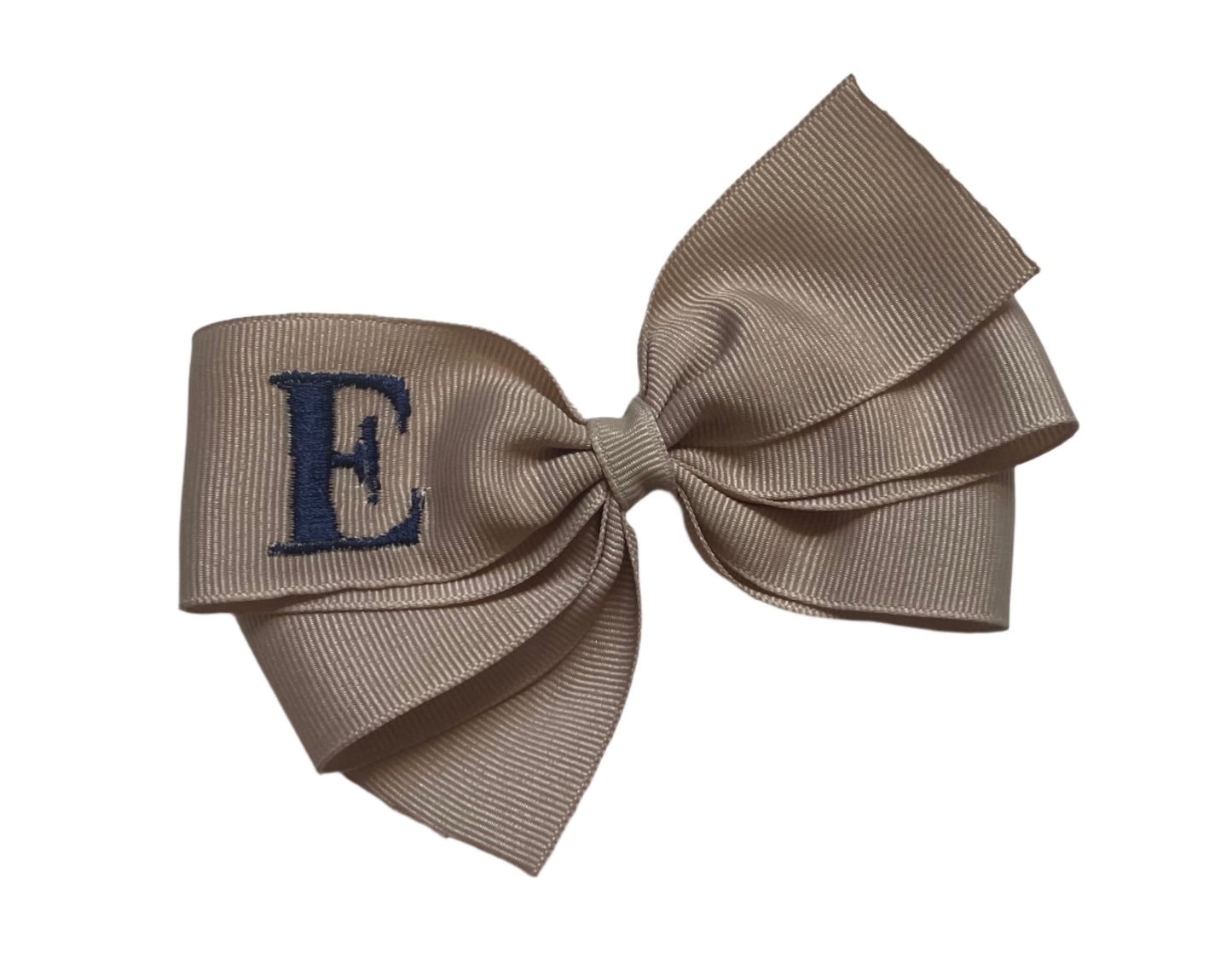 Khaki Monogrammed Hair Bow w/Navy Blue Initial, Personalized