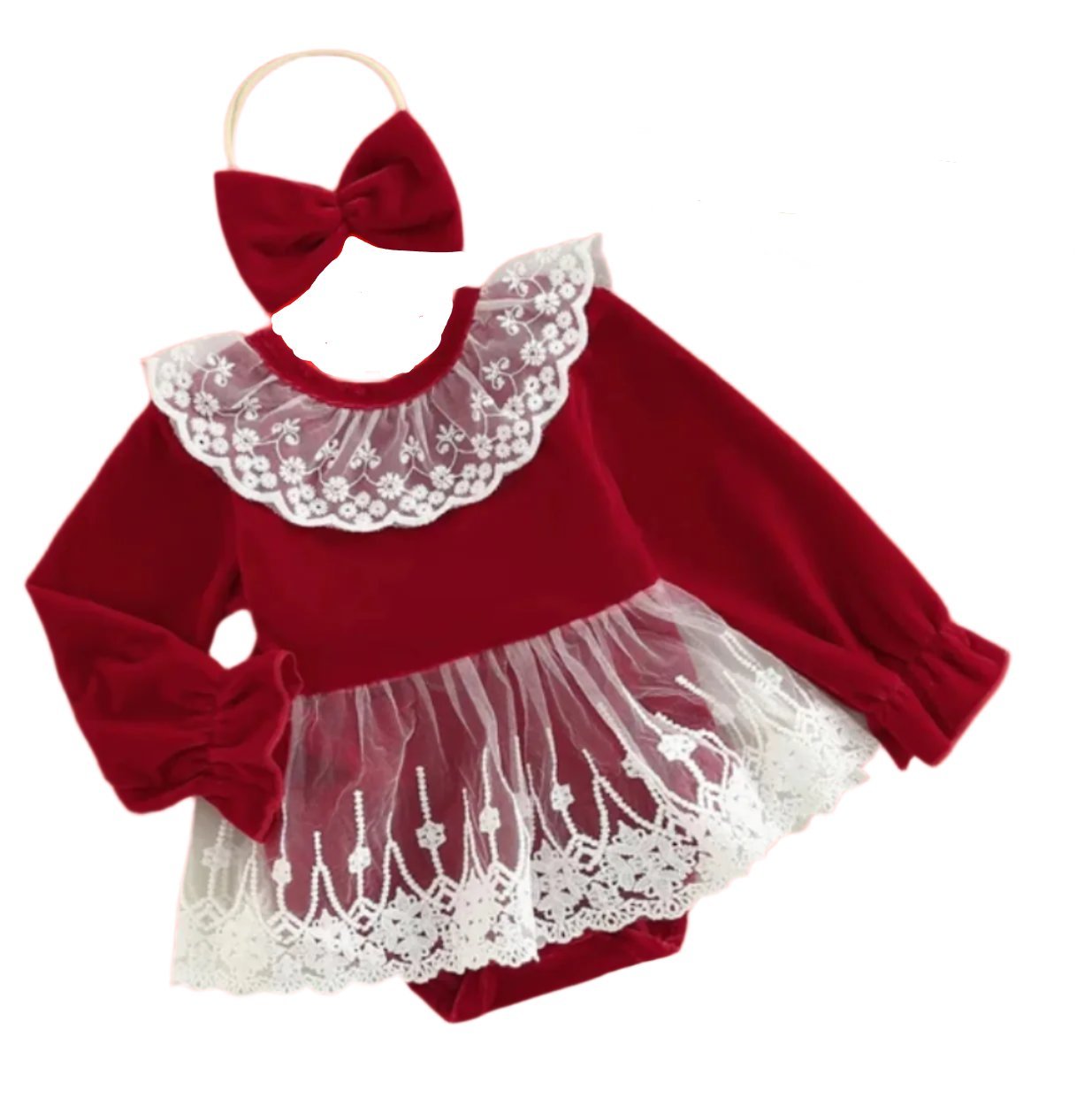 Red Velour & Lace Romper, baby, girl, holiday, gift, holiday, Christmas