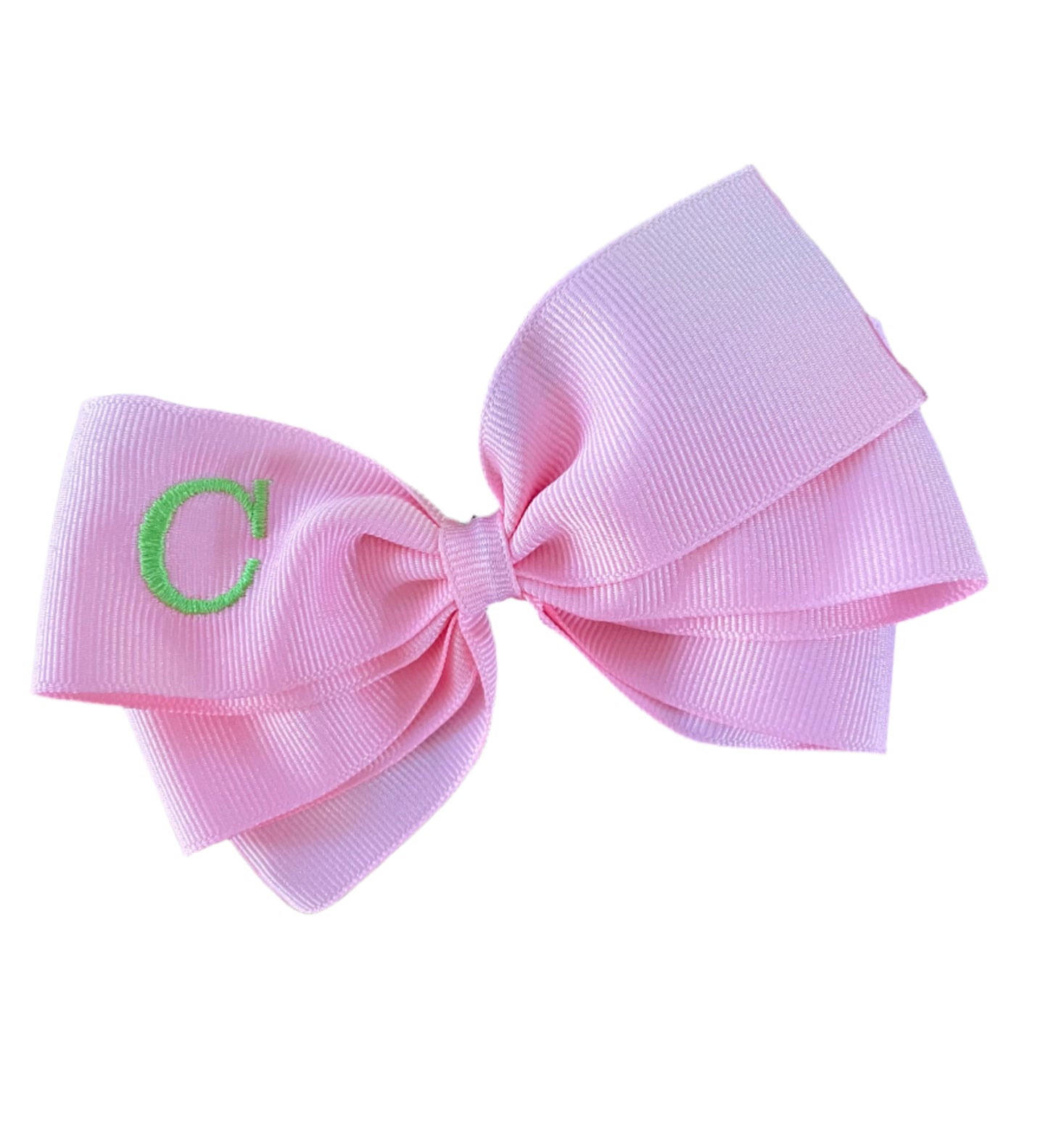 Pink Monogrammed Hair Bow w/Lime Green Initial, Personalized