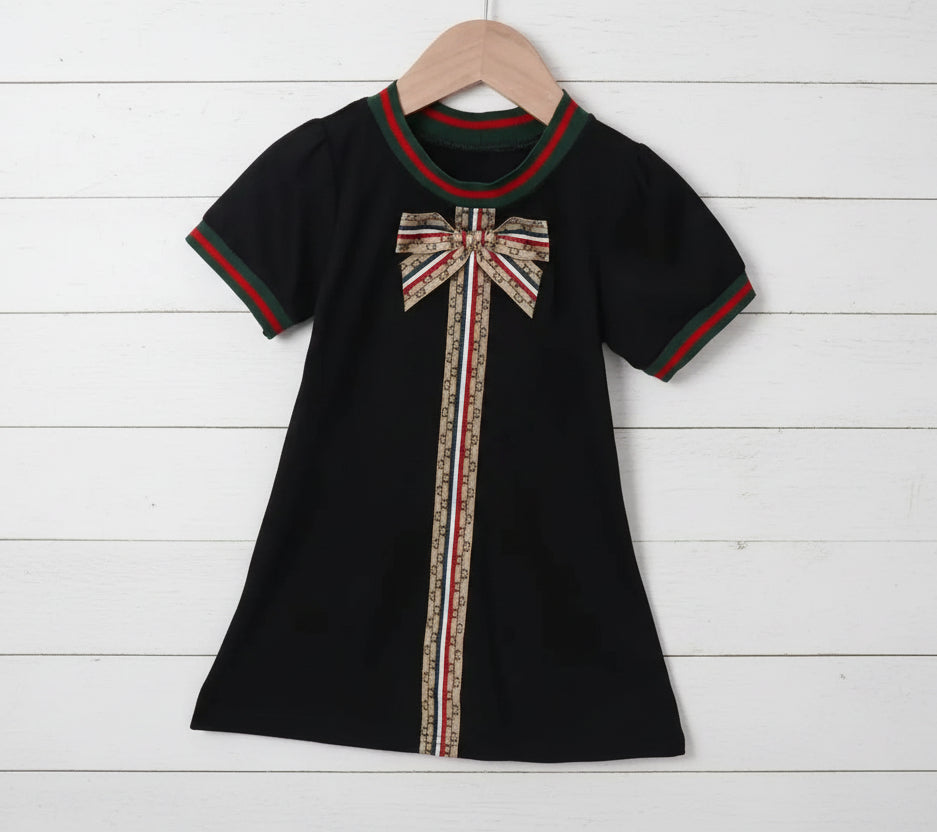 Black Preppy Striped Bowknot Dress, girl, kids, toddler