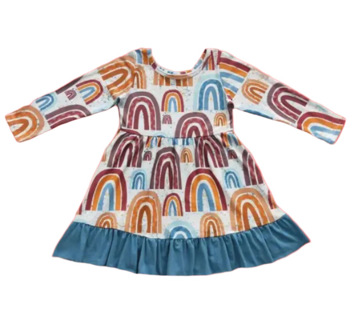 Rainbows & Ruffles Dress, Milk Silk, girl, kids, clothing, Fall