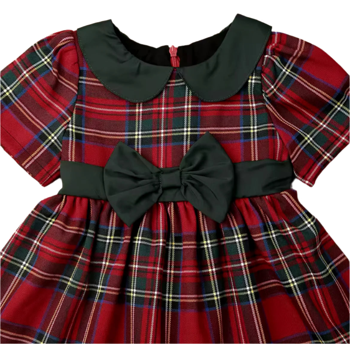 Red Tartan Plaid Collar Dress w/Green Trim, Girl's, Toddler, kids, holiday