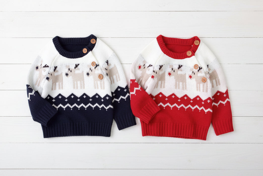 Blue or Red Unisex Reindeer Knit Sweater, kids, top, winter, holiday
