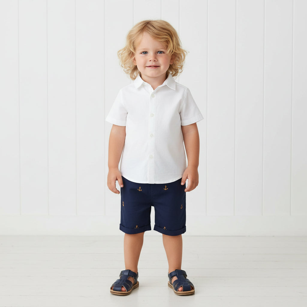 Dark Blue Nautical Shorts, Anchors, Cotton, kids, boy