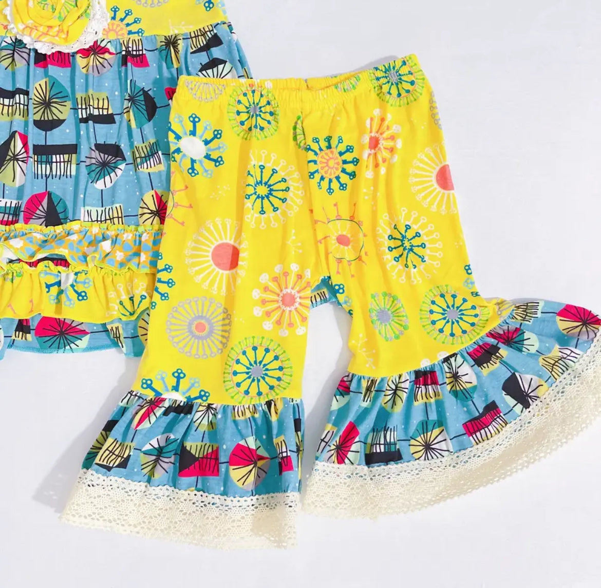 Boutique Blue & Yellow Ruffle Short Set, girls, kids, Milk Silk