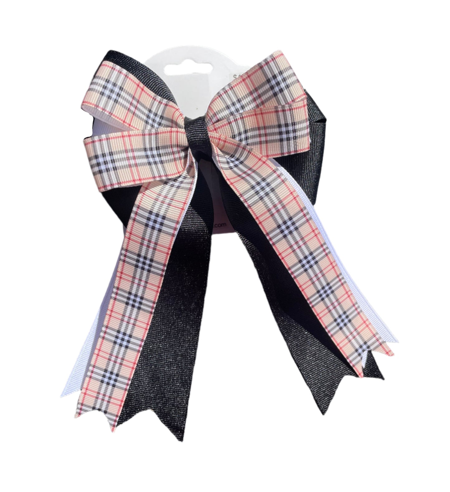 Equestrian Hair Bow, Tail Bow, Horse Show, Black, White, Tartan Plaid, Single, Set