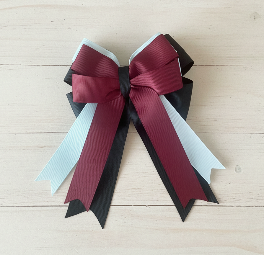 Equestrian Hair Bow, Tail Bow, Horse Show, Burgundy, Black, set