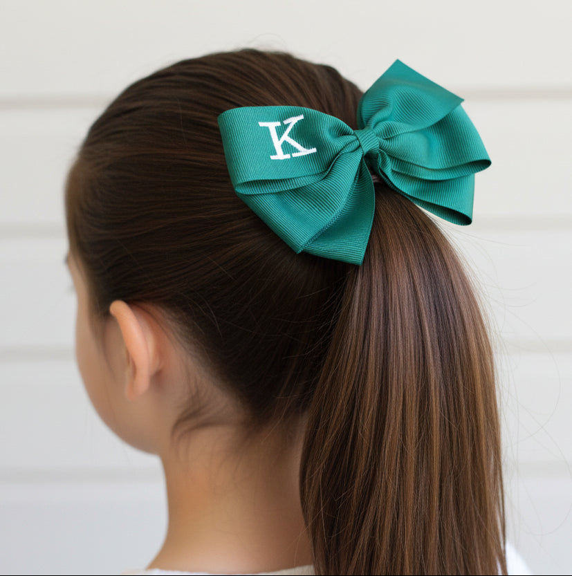 Forest Green Monogrammed Hair Bow w/White Initial, Personalized