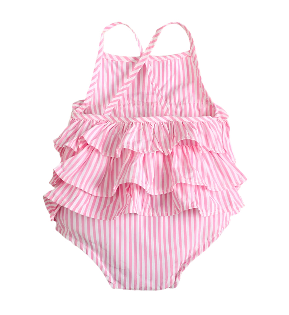 Pink & White Striped Ruffle Romper, girl, baby, boutique, toddler