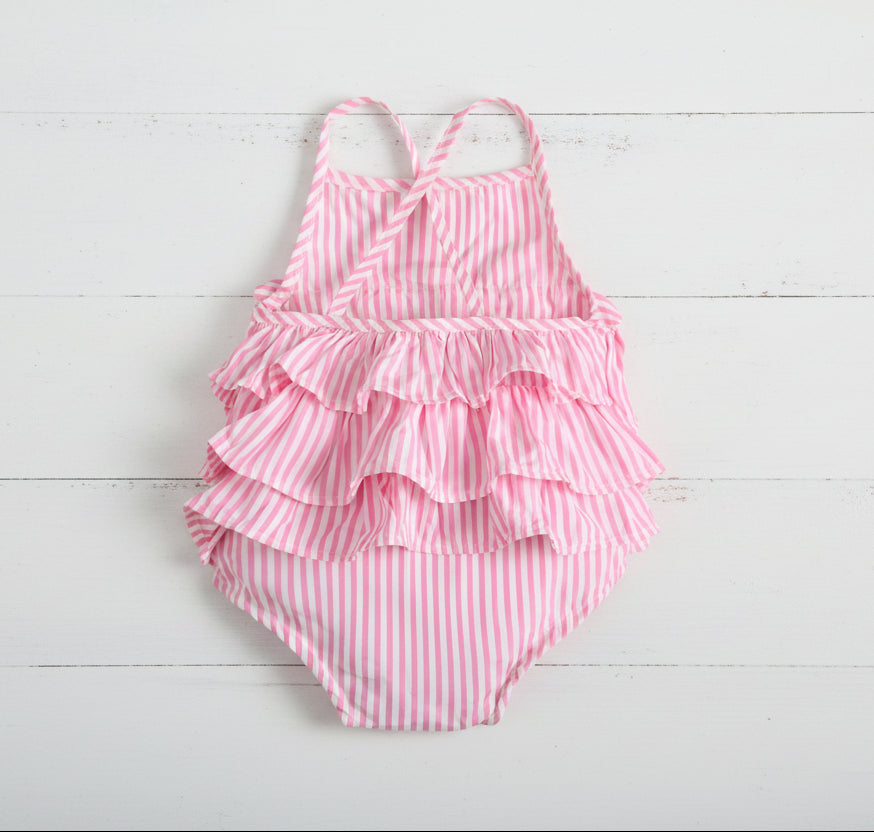 Pink & White Striped Ruffle Romper, girl, baby, boutique, toddler