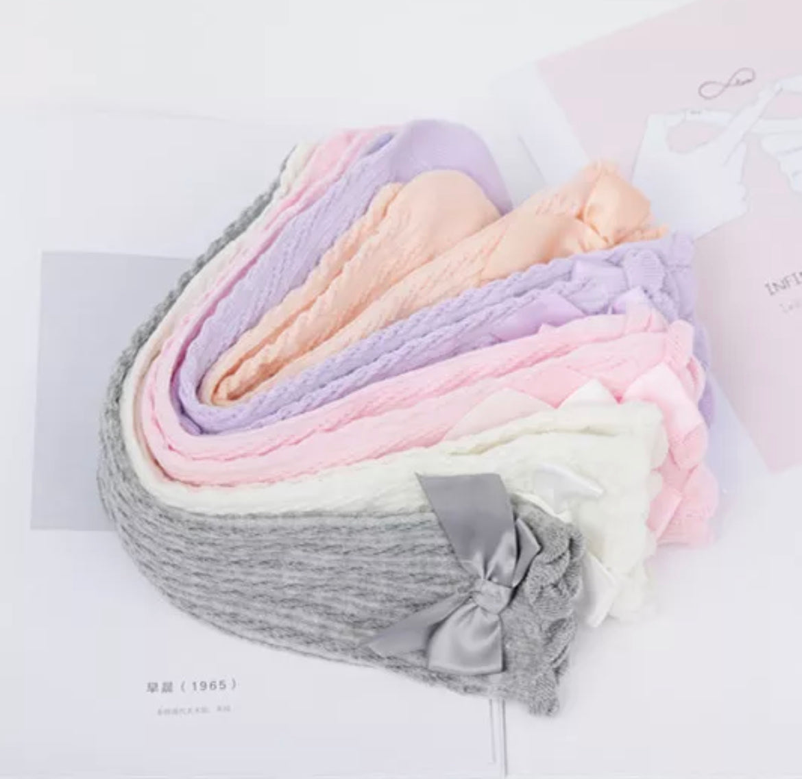 Gray Ribbed Knee Socks with Bow, Kids, girl, school, holiday