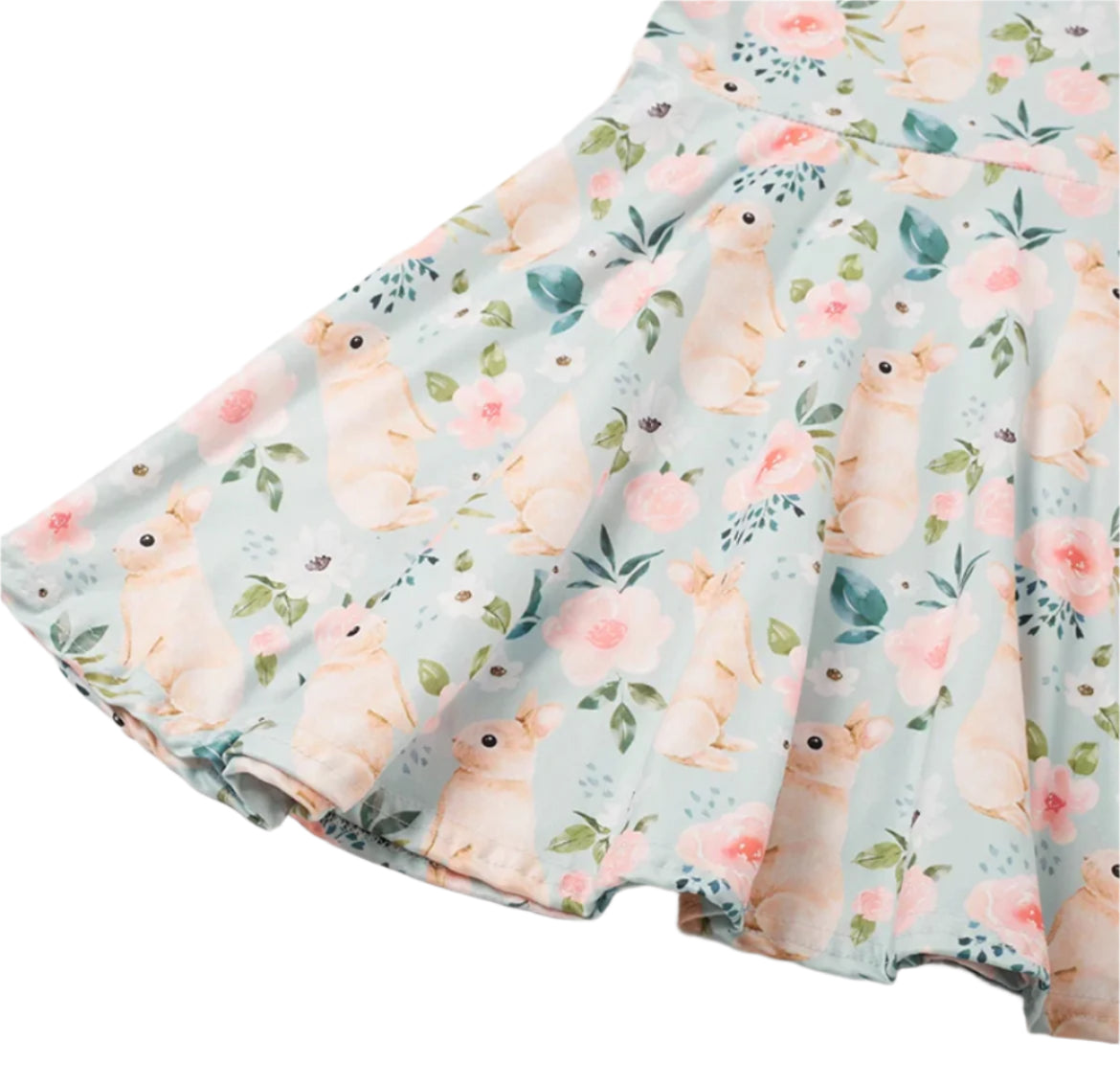 Bunny & Flowers Twirl Dress, Milk Silk, Easter, Spring, girls, twirl, kids - SALE