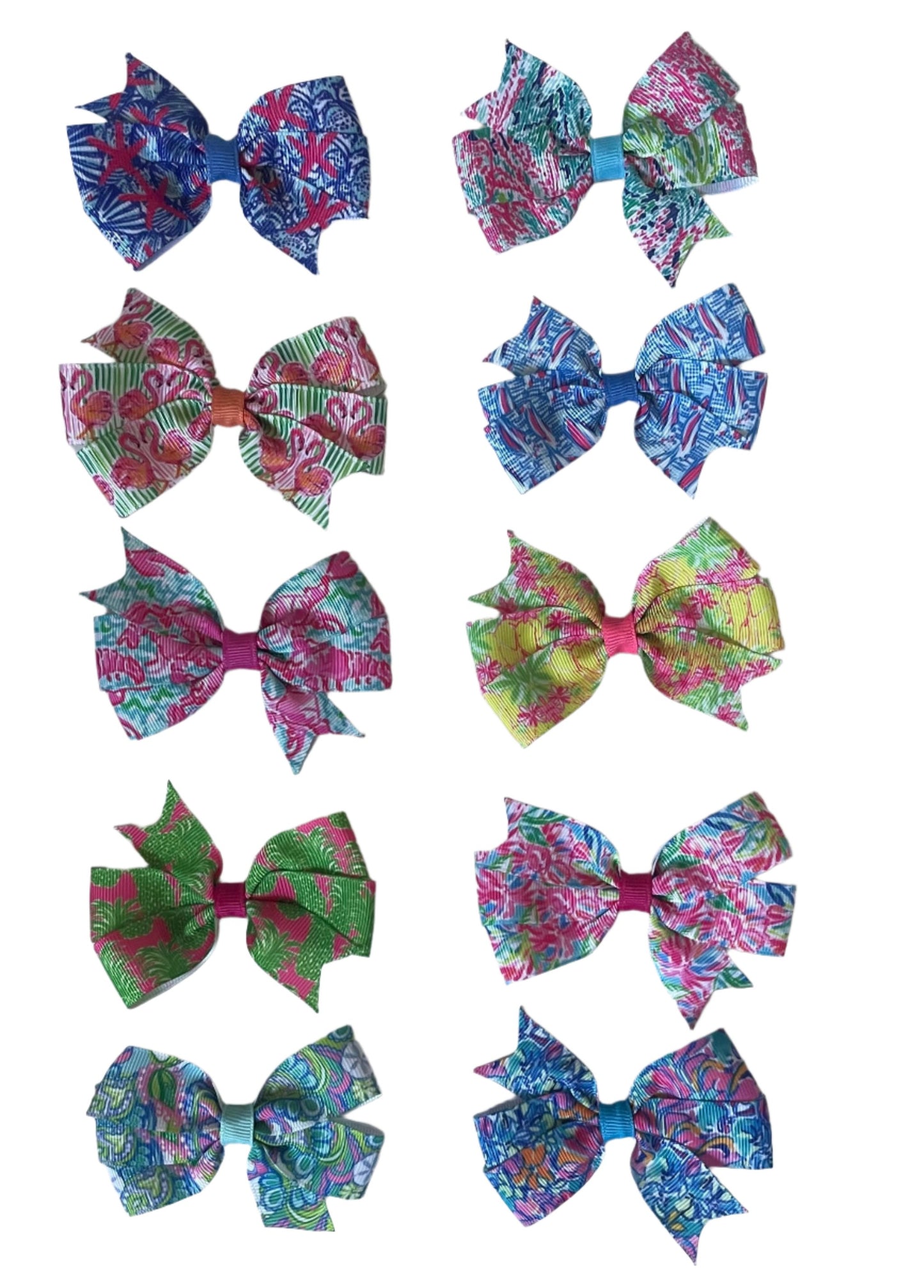 Small Preppy Print Hair Bows, Clip, Inspired, Pineapple, Starfish