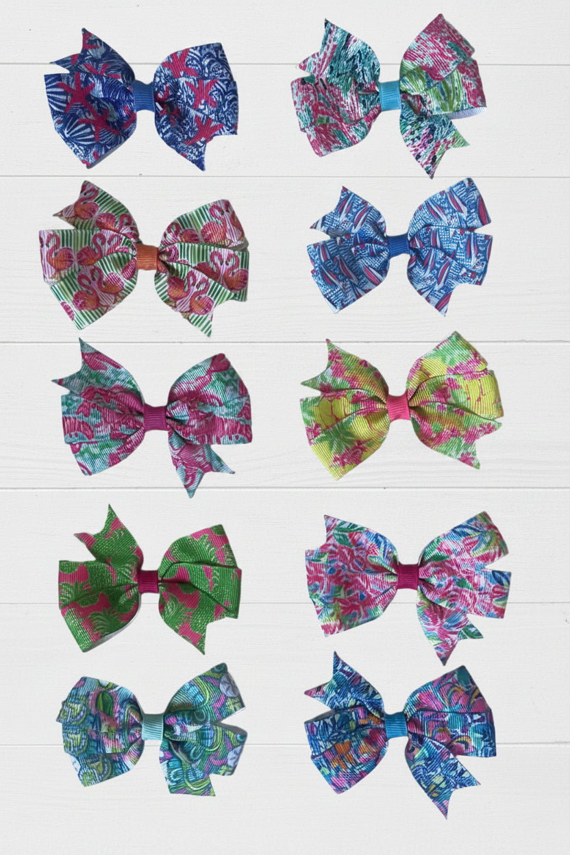 Small Preppy Print Hair Bows, Clip, Inspired, Pineapple, Starfish