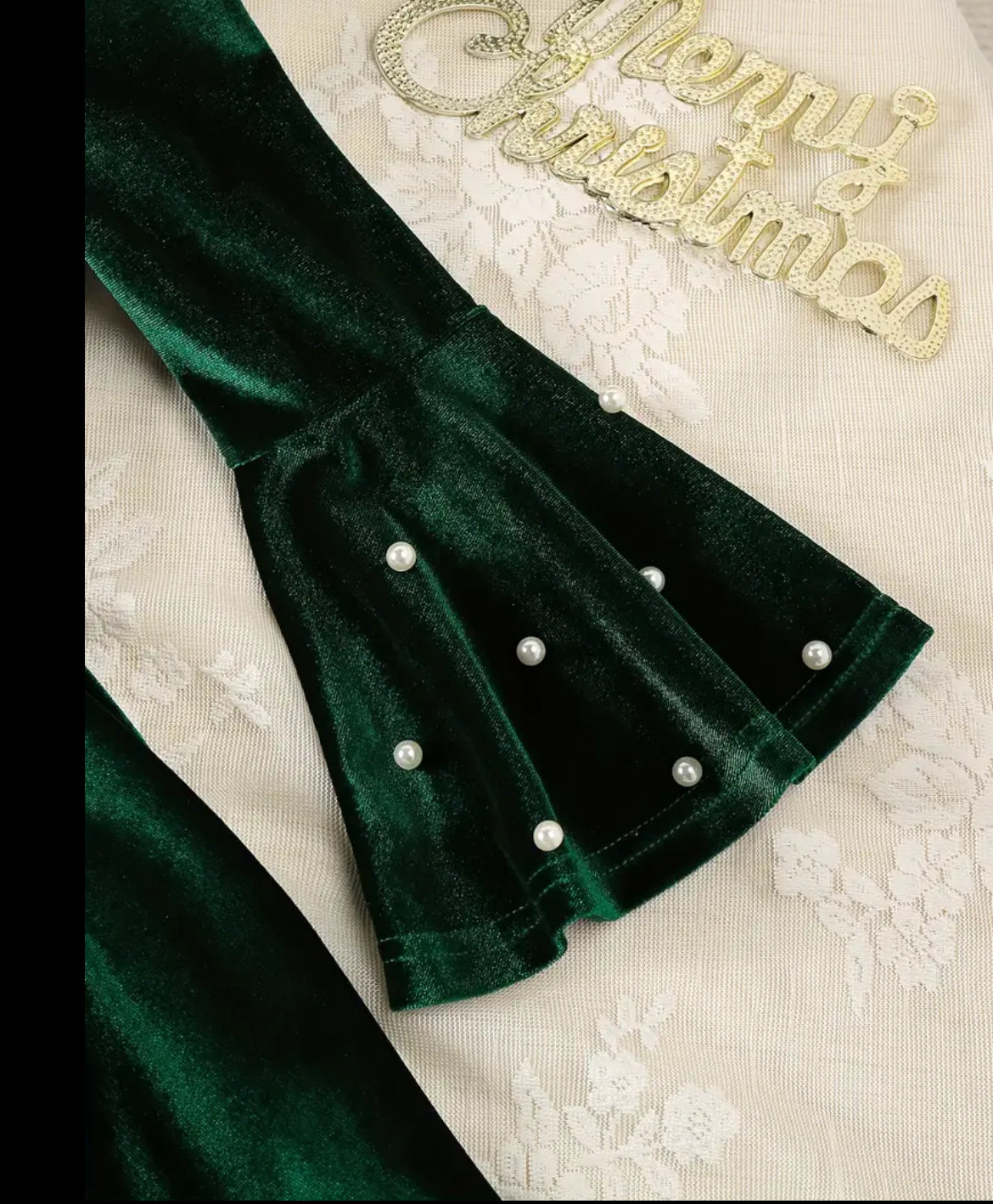 Green Velvet Dress w/Pearl Accents, girl, kids, toddler, holiday, wedding / SALE