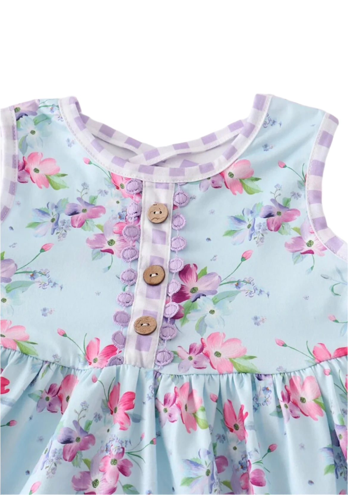 Blue & Lavender Sleeveless Floral & Check Twirl Dress, Milk Silk, girl's