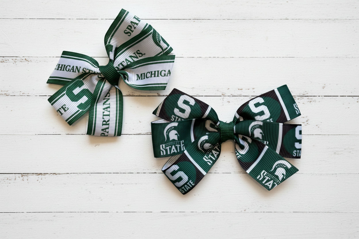 Collegiate Mini Hair Bow, University, Michigan State, Spartan
