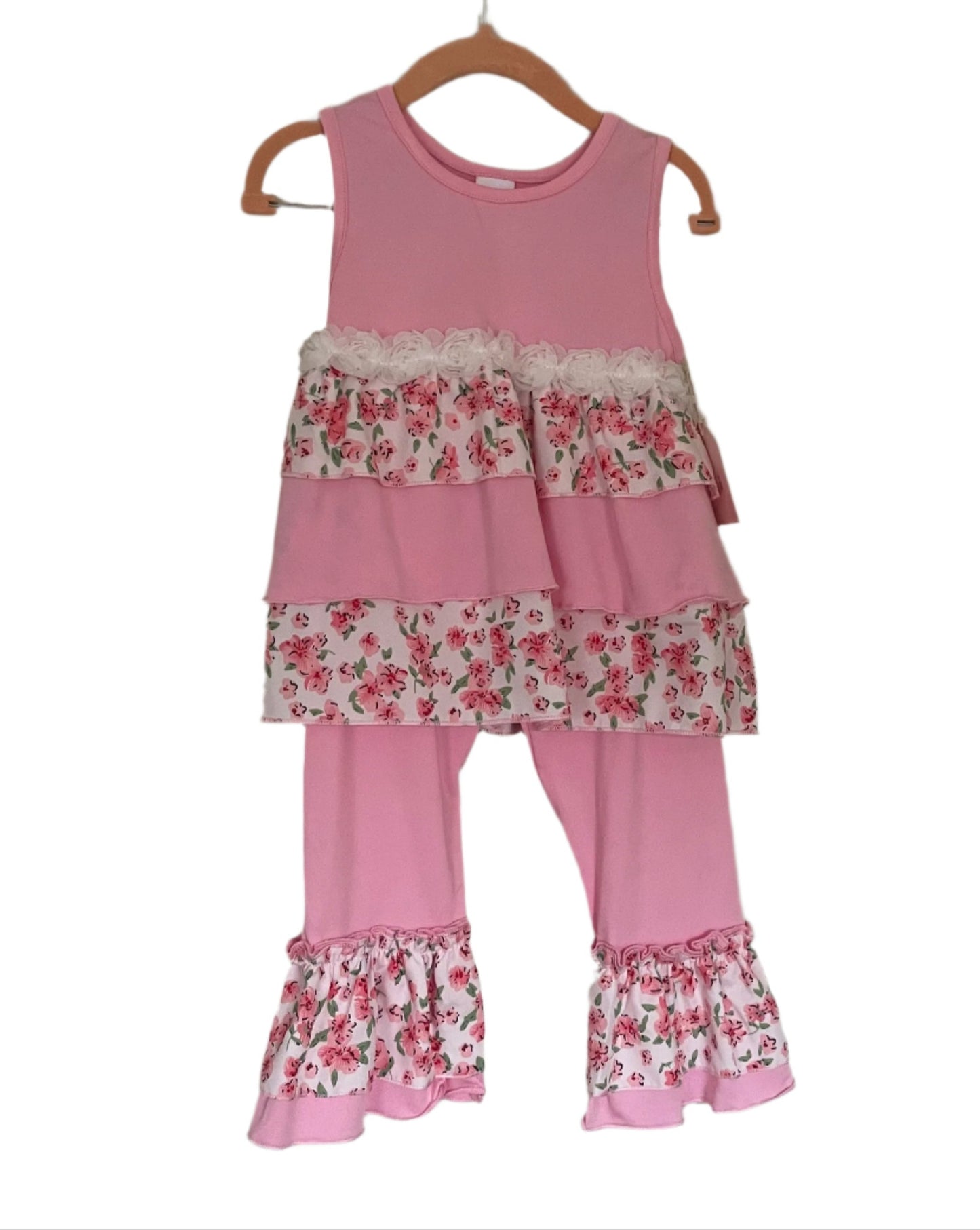 Boutique Pink Ruffle Flower Outfit, girl, set, kids , shabby chic