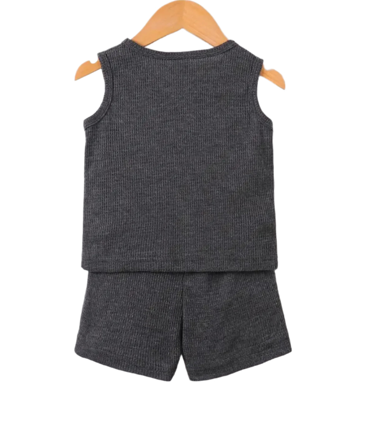 Dark Gray Waffle Weave Spring/Summer Outfit, kids, clothing, unisex, set