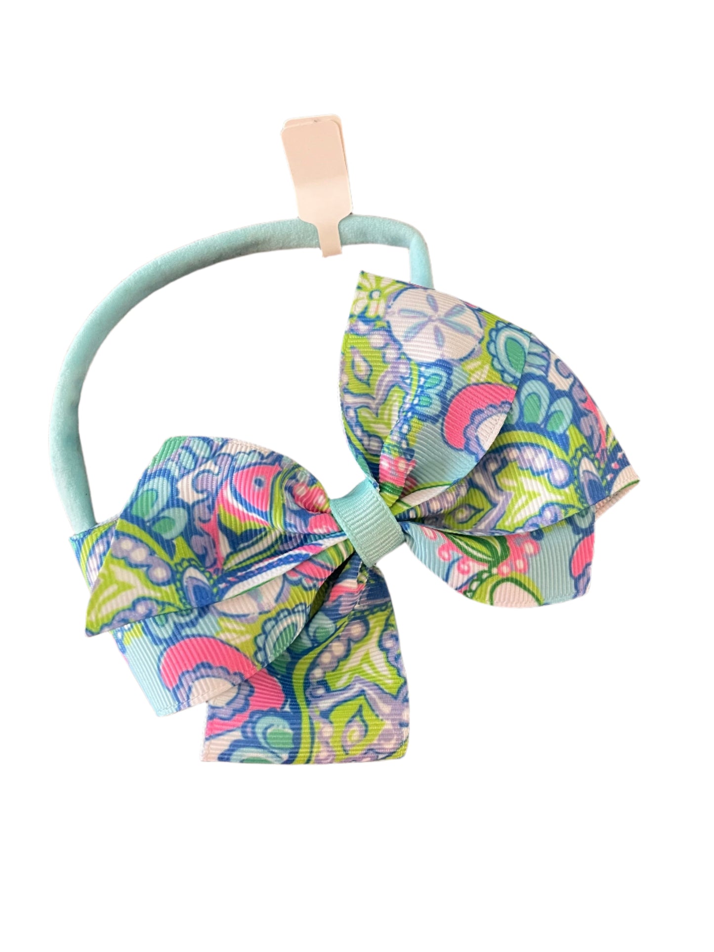 Preppy Print Hair Bow on Nylon Headband, girl, holiday, stretch, Conch shell