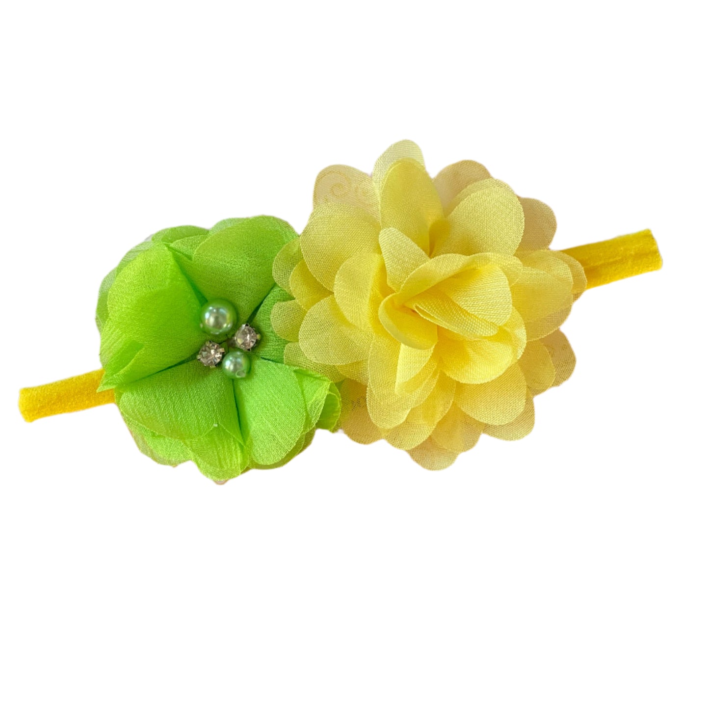 Lime Green & Yellow Flower Nylon Headband, girl, stretch, baby, child