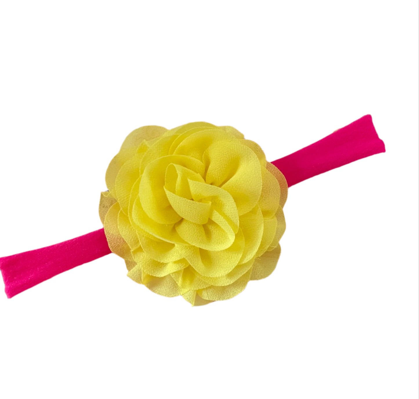 Yellow Flower on Hot PInk Nylon Headband, girl, stretch, baby, child