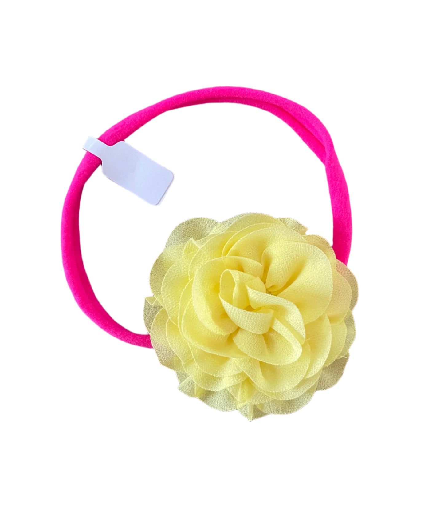 Yellow Flower on Hot PInk Nylon Headband, girl, stretch, baby, child