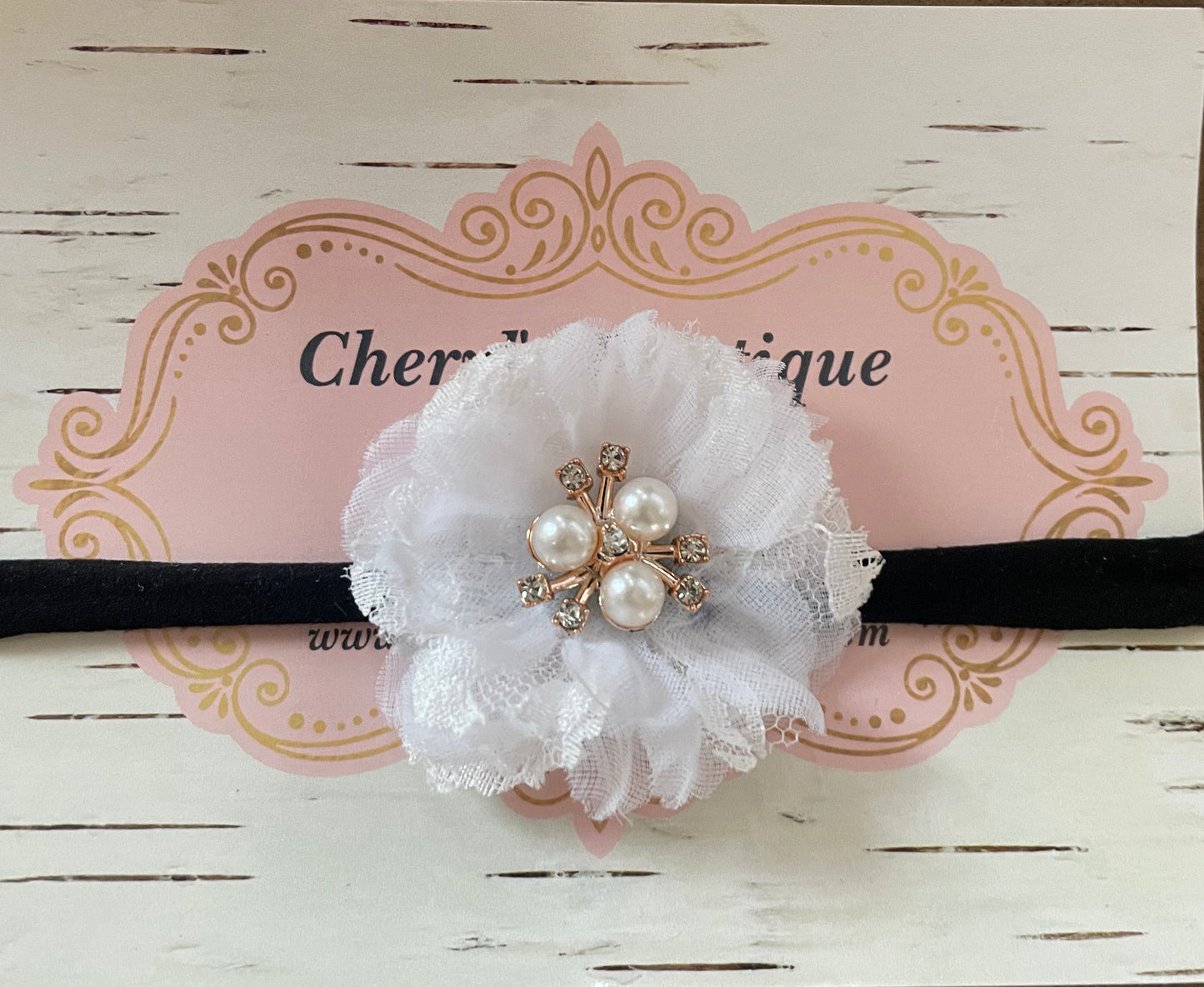 White Flower Nylon Headband, baby, toddler, child