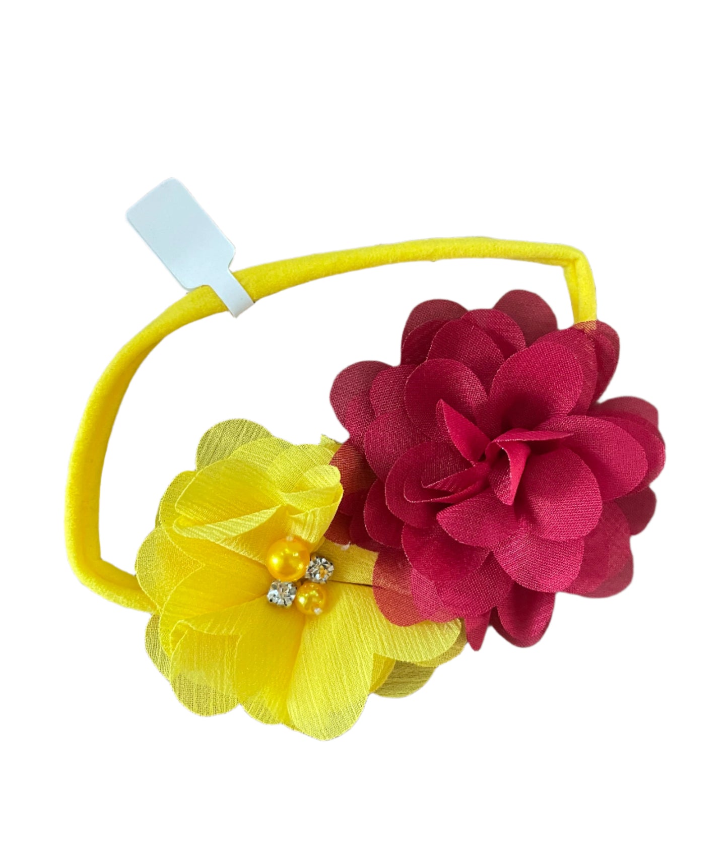 Wine & Yellow Chiffon Flower on Nylon Headband, baby, toddler, child, stretch