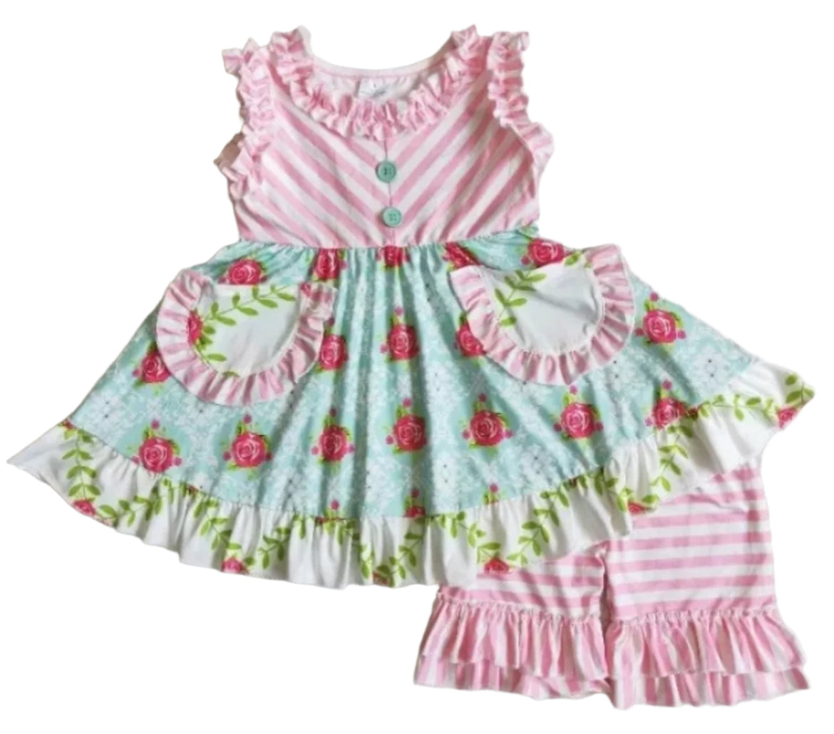 Shabby Rose Ruffle Girl's Outfit, short set, boutique, chic