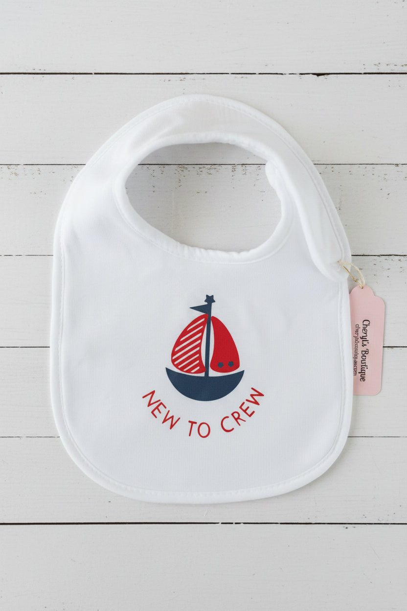 New to Crew Sailboat Bib, baby, nautical, toddler