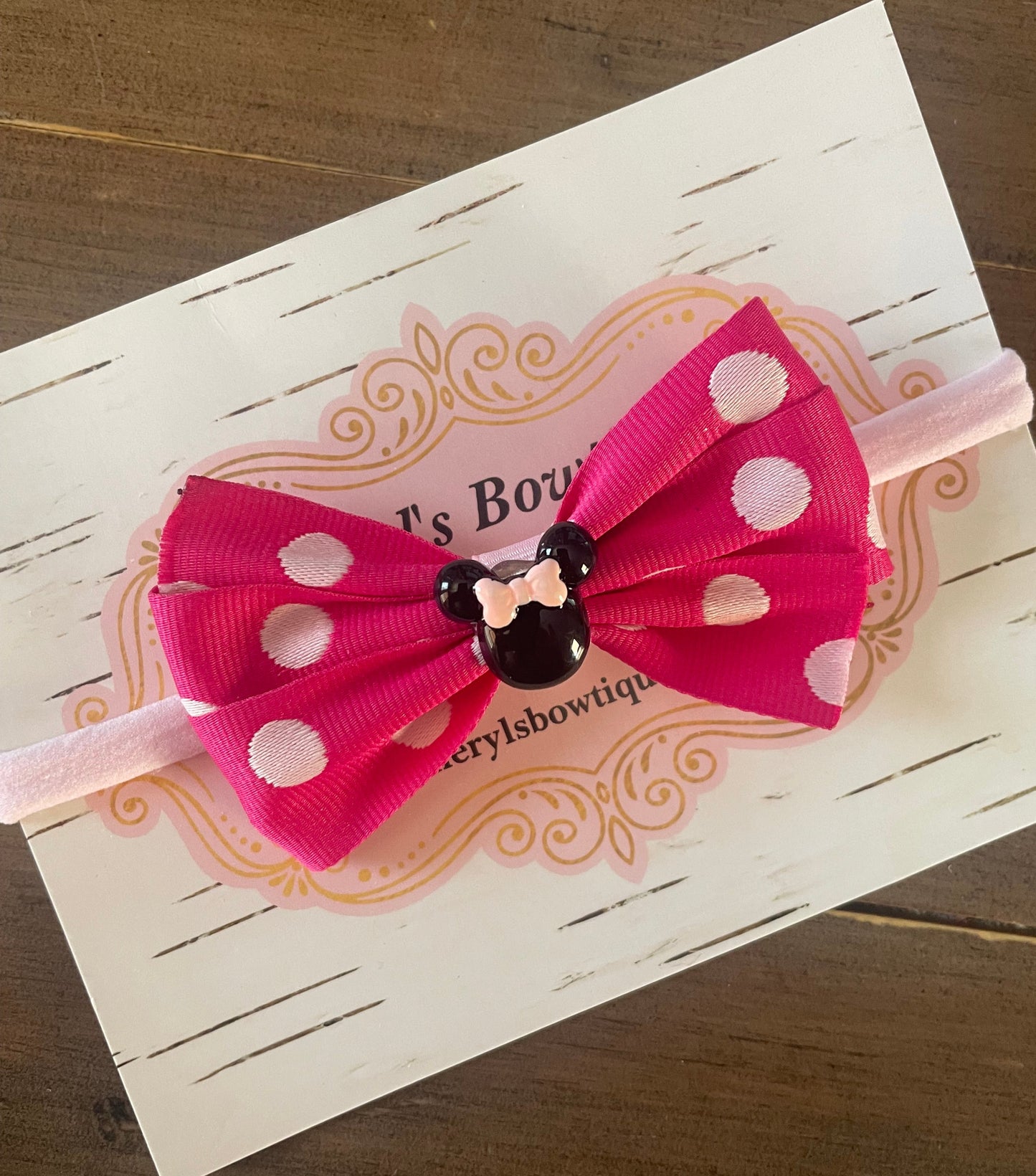 Minnie Polka Dot Print Small Hair Bow on Nylon Headband, girl, holiday, stretch, Mouse