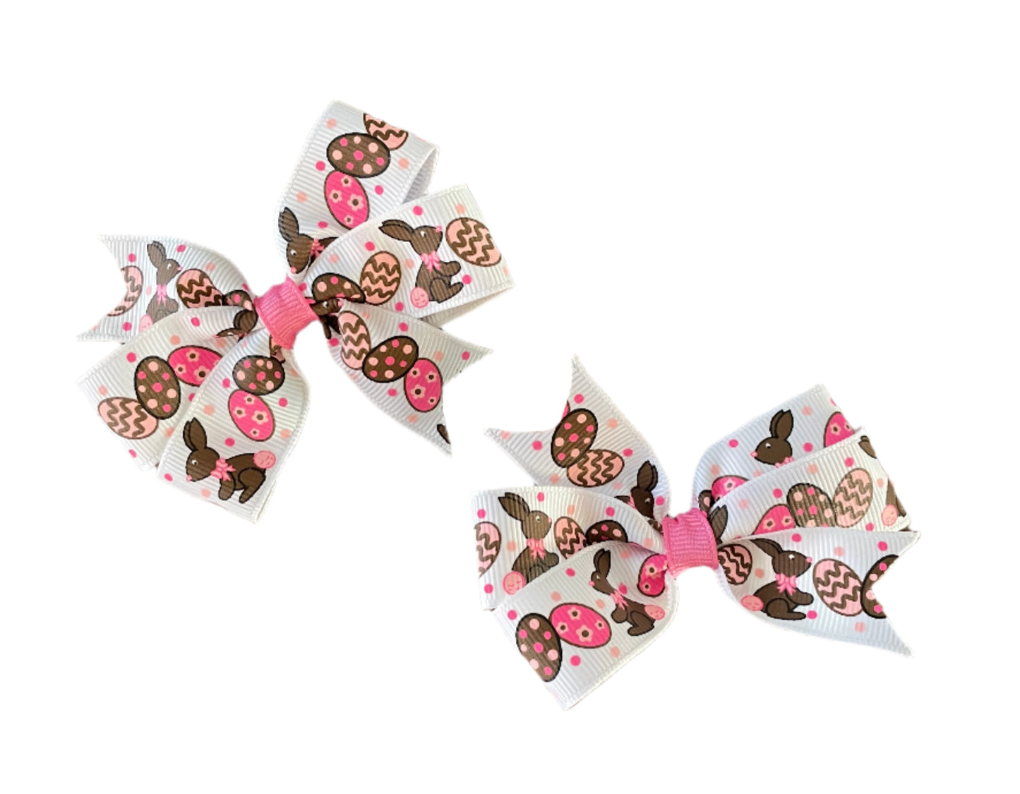 Brown & Pink Bunny/Eggs Hair Bow, girl, clip, Easter, accessory, kids