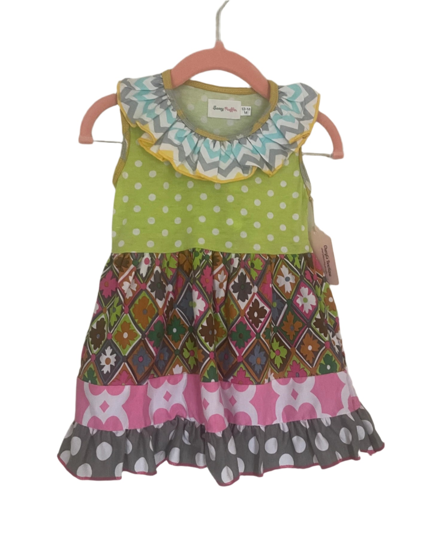 Geometric Ruffle Outfit, girl, clothing, kids, set, tunic, polka dots, toddler