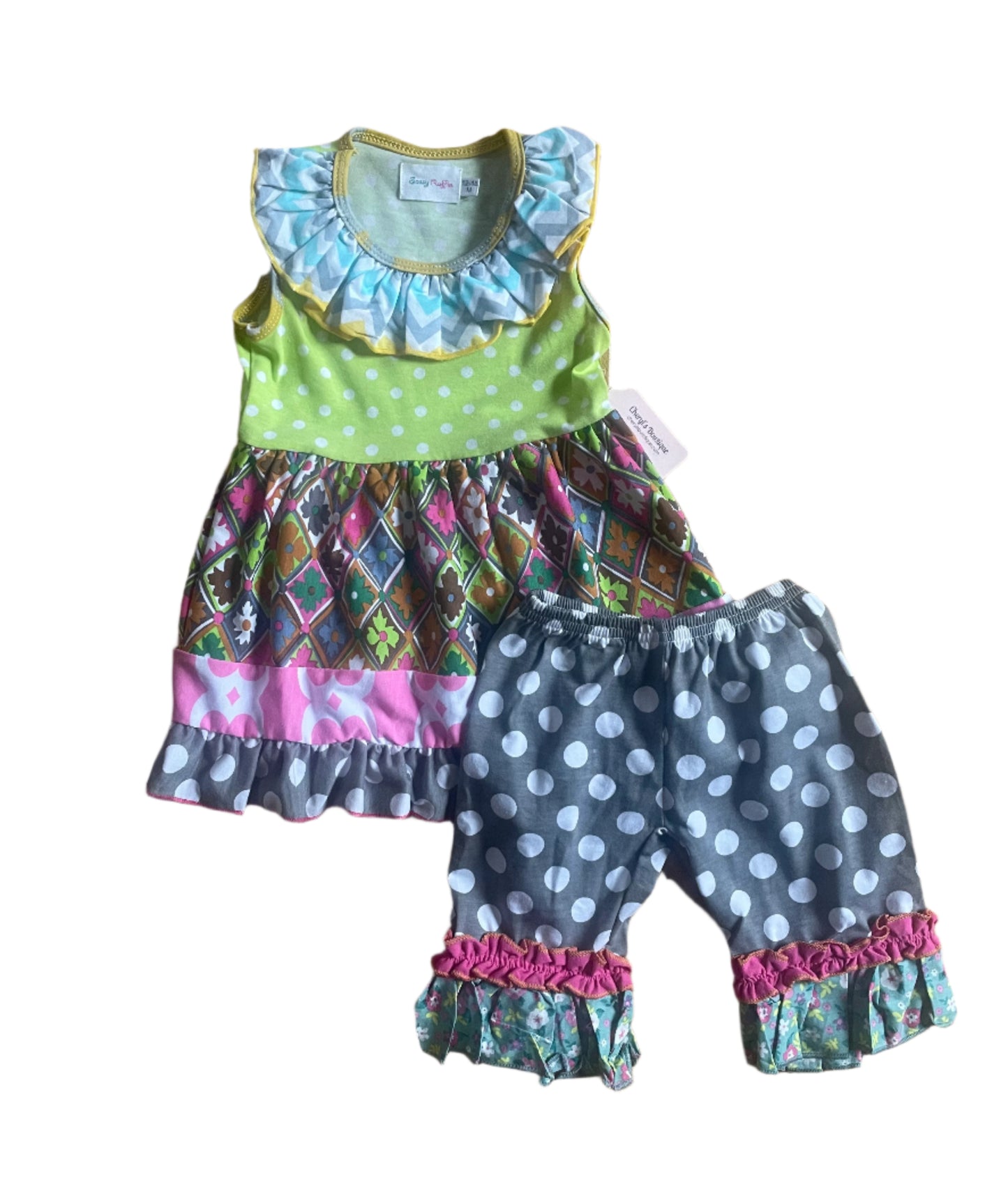 Geometric Ruffle Outfit, girl, clothing, kids, set, tunic, polka dots, toddler